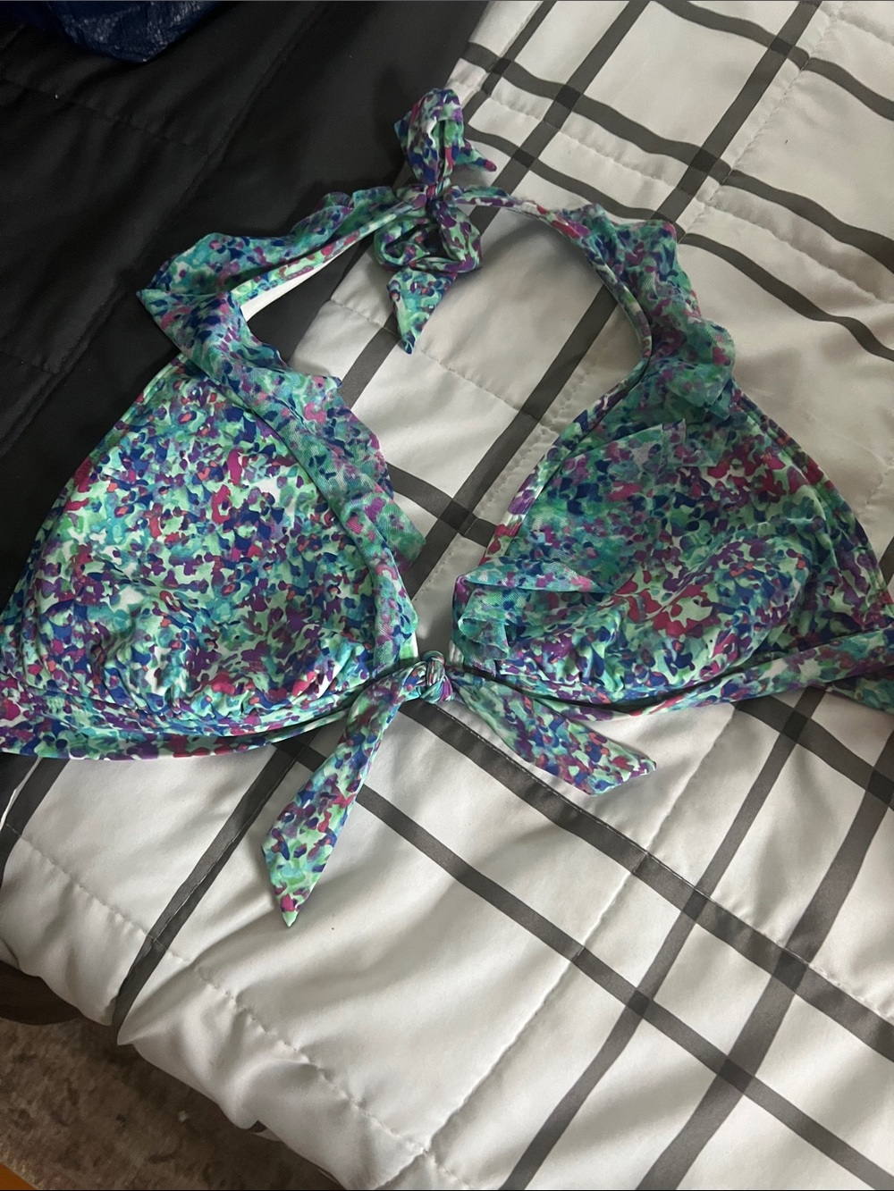 Kenneth Cole Multicolor Floral Halter Swim Top (Teal, Purple, Pink)
